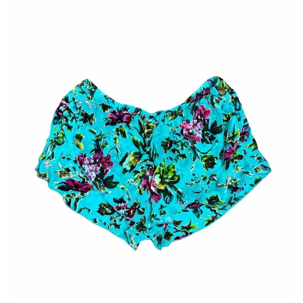 Rat & Boa Women's M Blue Floral Mulberry Silk Velvet Mini Shorts EUC